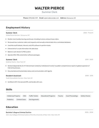 Summer Clerk Resume