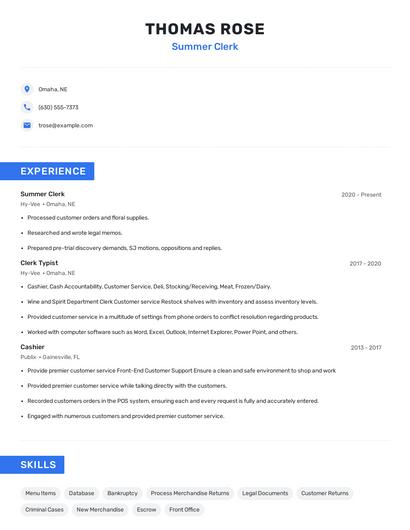 Summer Clerk Resume