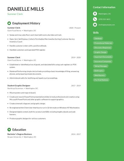 Summer Clerk Resume