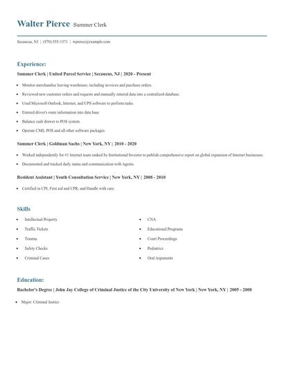 Summer Clerk Resume