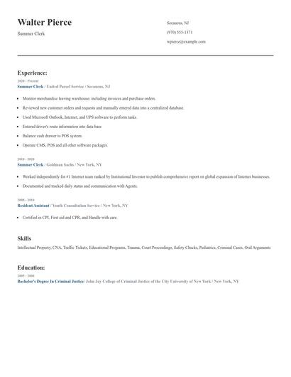 Summer Clerk Resume
