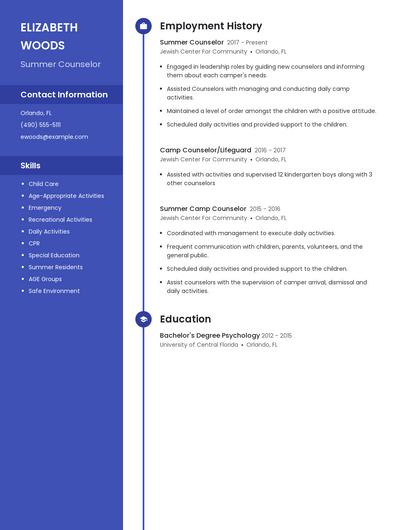 Summer Counselor Resume