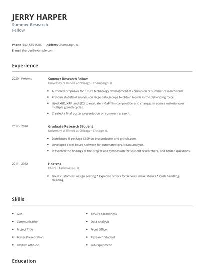 Summer Research Fellow Resume