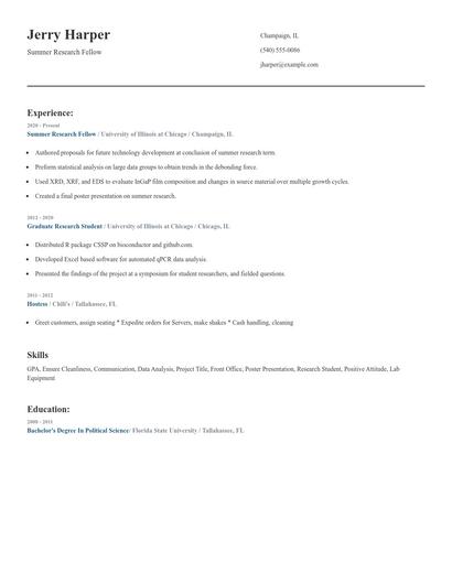 Summer Research Fellow Resume