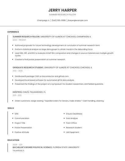 Summer Research Fellow Resume