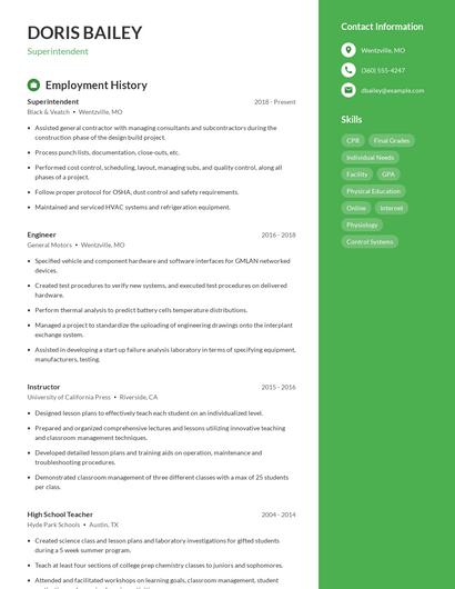 Superintendent Resume