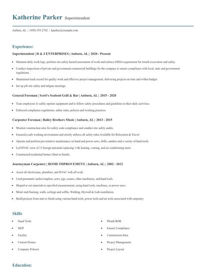 Superintendent Resume