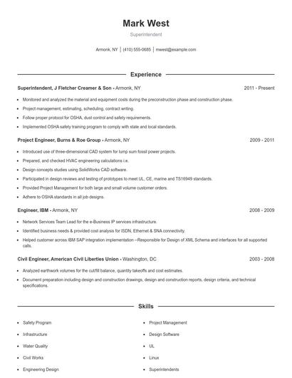 Superintendent Resume