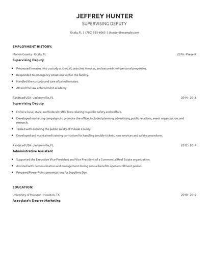 Supervising Deputy Resume