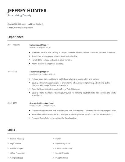 Supervising Deputy Resume