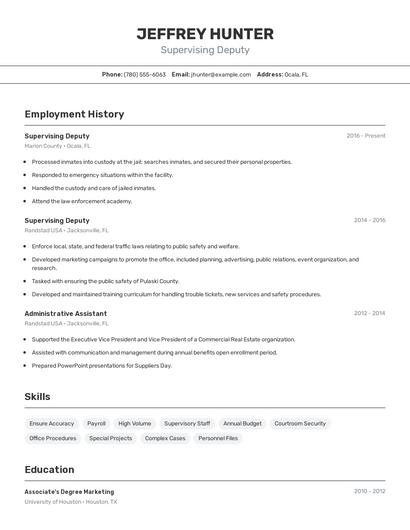 Supervising Deputy Resume