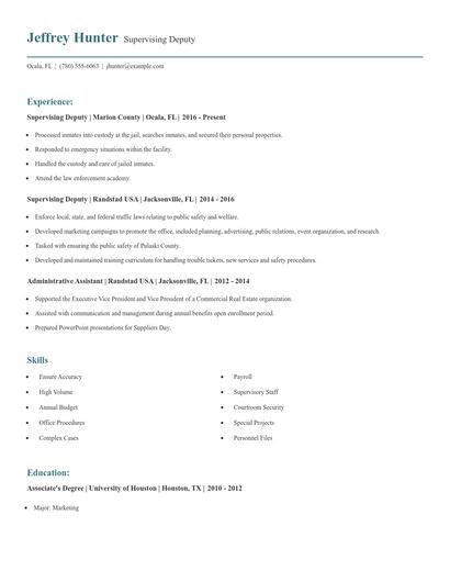 Supervising Deputy Resume