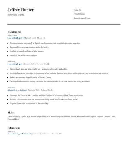 Supervising Deputy Resume