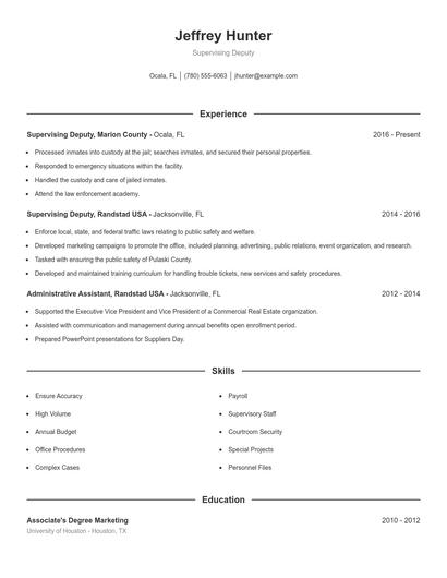 Supervising Deputy Resume