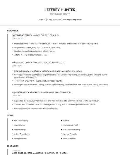 Supervising Deputy Resume