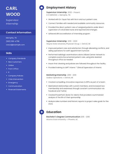 Supervisor Internship Resume