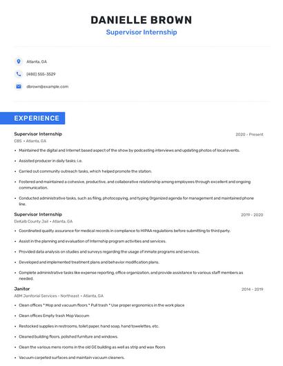 Supervisor Internship Resume