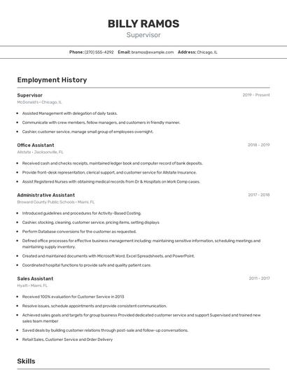 Supervisor Resume