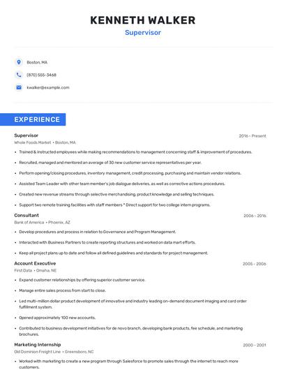 Supervisor Resume