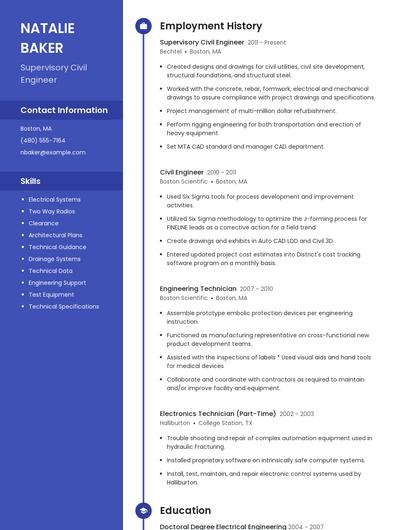 Supervisory Civil Engineer Resume