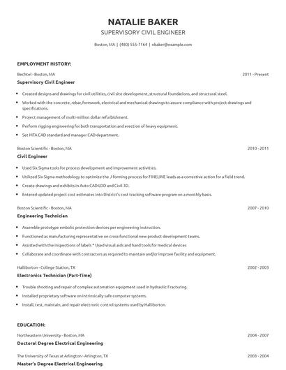 Supervisory Civil Engineer Resume
