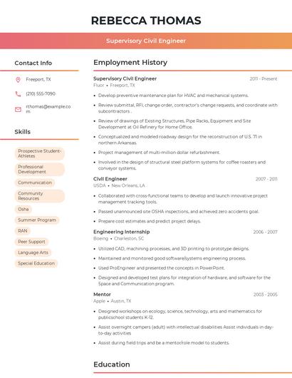 Supervisory Civil Engineer Resume