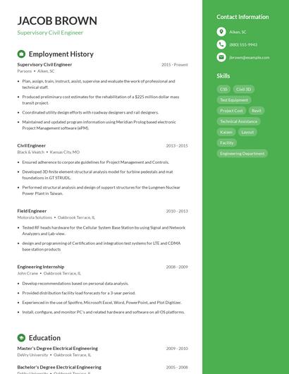 Supervisory Civil Engineer Resume
