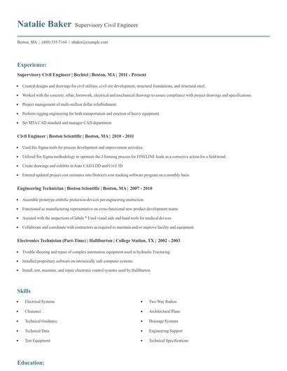 Supervisory Civil Engineer Resume