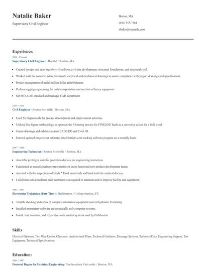 Supervisory Civil Engineer Resume