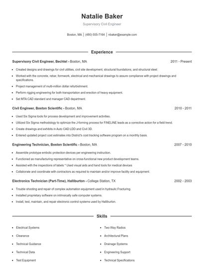 Supervisory Civil Engineer Resume