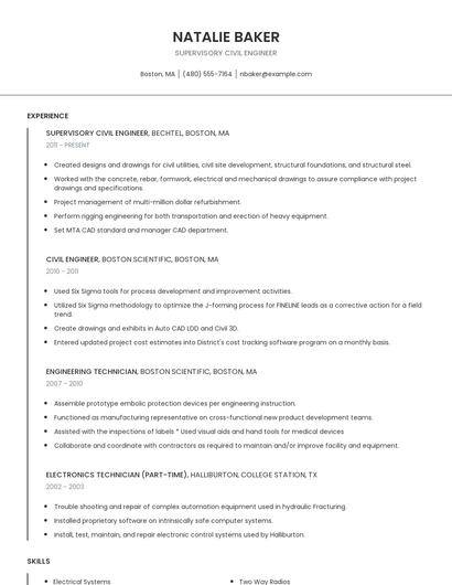 Supervisory Civil Engineer Resume