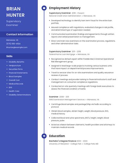 Supervisory Examiner Resume