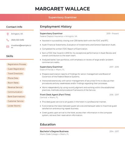 Supervisory Examiner Resume