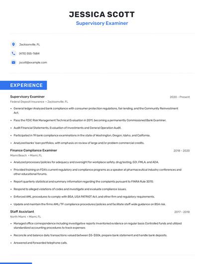 Supervisory Examiner Resume