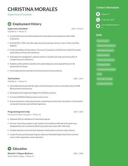 Supervisory Examiner Resume