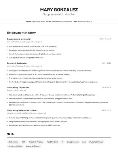 Supplemental Instructor Resume
