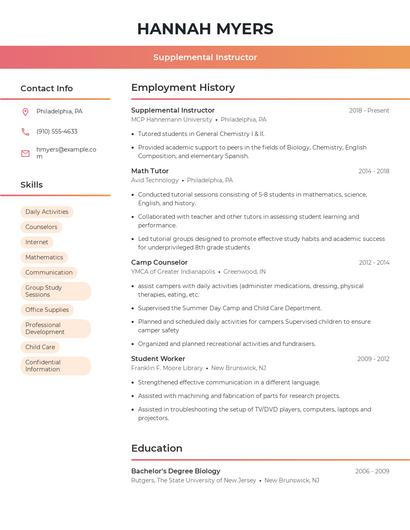 Supplemental Instructor Resume