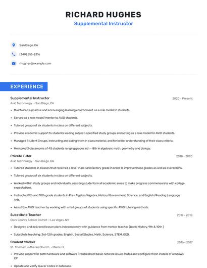 Supplemental Instructor Resume