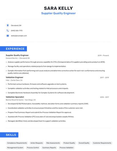 Supplier Quality Engineer Resume