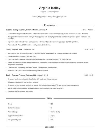 Supplier Quality Engineer Resume