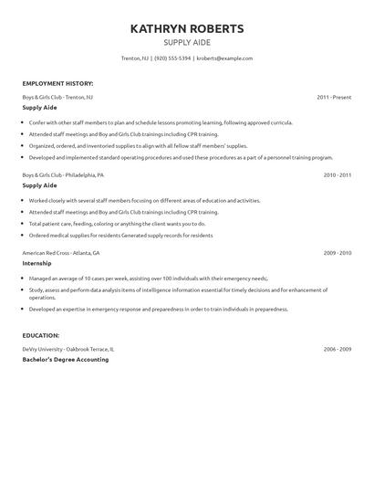 Supply Aide Resume