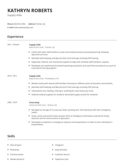 Supply Aide Resume