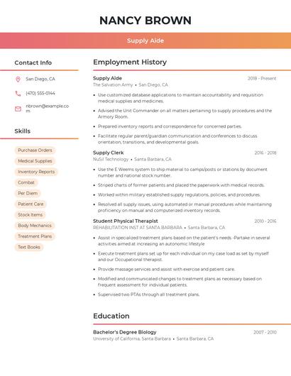 Supply Aide Resume