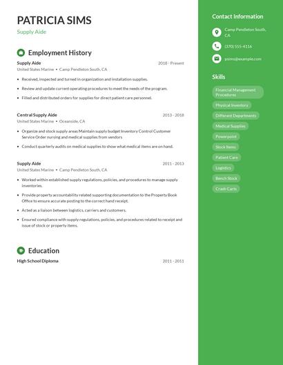 Supply Aide Resume