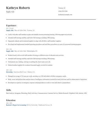 Supply Aide Resume