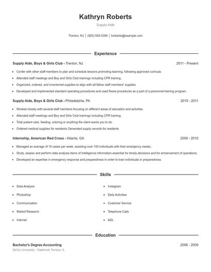 Supply Aide Resume