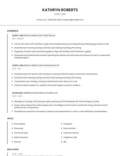 Supply Aide Resume