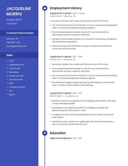 Supply Boat Captain Resume