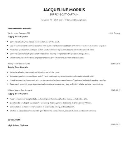 Supply Boat Captain Resume