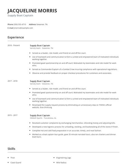 Supply Boat Captain Resume